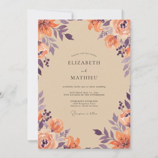 Invitation Mariage Fleur de Prunier Orange Sauvage (Devant)