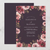 Invitation Mariage Fleur de Prunier Profond (Devant / Derrière)
