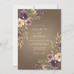 Invitation Mariage Fleur de Prunier Taupe Aquarelle