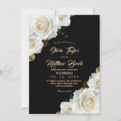 Invitation Mariage Fleur de Rose Blanche et Or Noir (Devant)