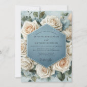 Invitation Mariage Fleur de Rose Bleu Brumeux (Devant)