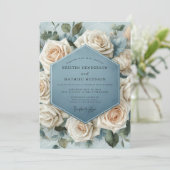 Invitation Mariage Fleur de Rose Bleu Brumeux (Debout devant)