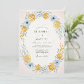 Invitation Mariage Fleur de Rose Bleu Ciel (Debout devant)