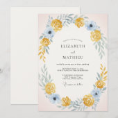 Invitation Mariage Fleur de Rose Bleu Ciel (Devant / Derrière)