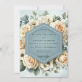 Invitation Mariage Fleur de Rose Bleu Poussiéreux (Devant)