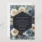 Invitation Mariage Fleur de Rose Bleue (Devant)