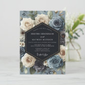 Invitation Mariage Fleur de Rose Bleue (Debout devant)