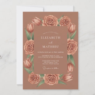 Invitation Mariage Fleur de Rose en Terracotta