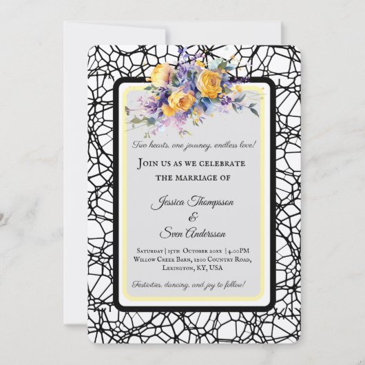 Invitation Mariage Fleur de Rose Jaune Romantique Moderne (Devant)