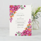 Invitation Mariage Fleur de Rose Magenta (Debout devant)