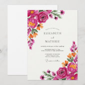 Invitation Mariage Fleur de Rose Magenta (Devant / Derrière)