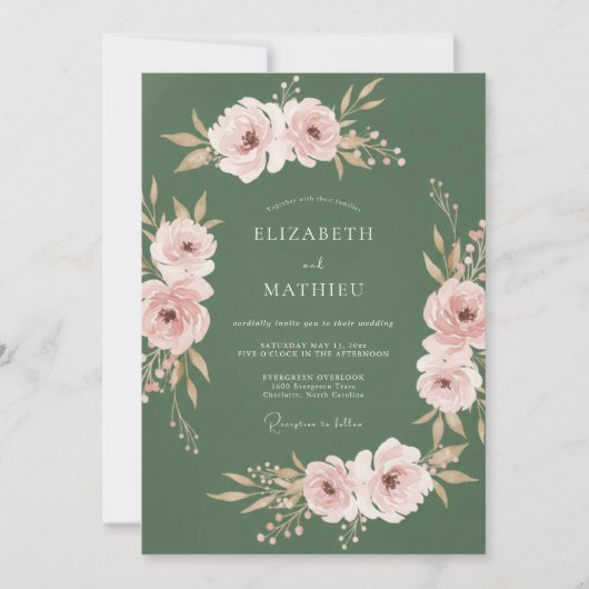 Invitation Mariage Fleur de Rose Poussiéreuse (Devant)