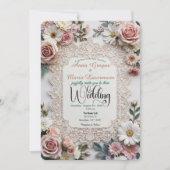 Invitation Mariage Fleur de Rose Poussiéreuse Fausse Dentelle (Devant)