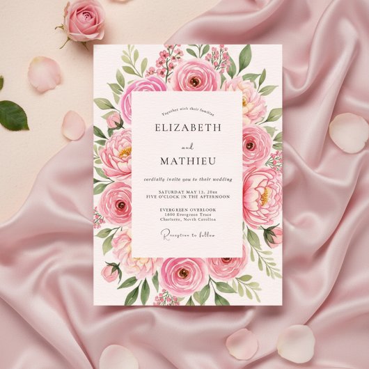 Invitation Mariage Fleur de Rose Rose