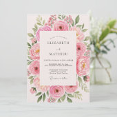 Invitation Mariage Fleur de Rose Rose (Debout devant)