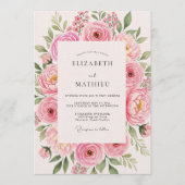 Invitation Mariage Fleur de Rose Rose (Devant)