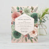 Invitation Mariage Fleur de Rose sarcelle (Debout devant)