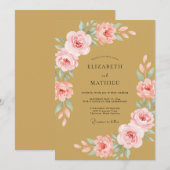 Invitation Mariage Fleur de Rosier Doux Or (Devant / Derrière)