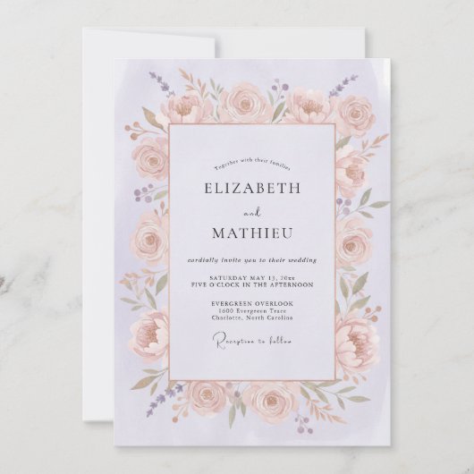 Invitation Mariage Fleur de Rosier Romantique (Devant)