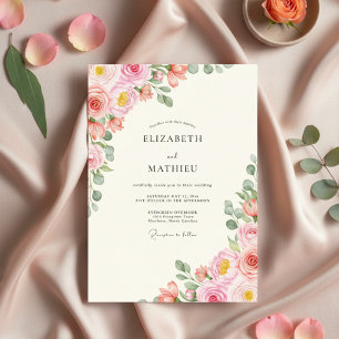 Invitation Mariage Fleur de Rosier Rose Aquarelle