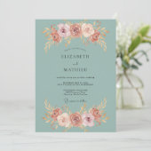 Invitation Mariage Fleur de Rosier Sarcelle (Debout devant)