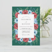 Invitation Mariage Fleur de Rosier Vert Profond (Debout devant)