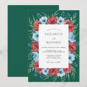 Invitation Mariage Fleur de Rosier Vert Profond (Devant / Derrière)