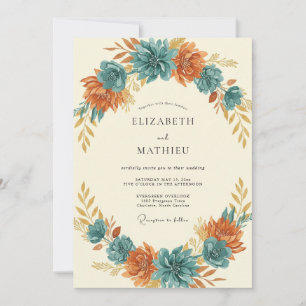 Invitation Mariage Fleur de Rouille Turquoise