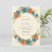Invitation Mariage Fleur de Rouille Turquoise (Debout devant)