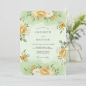 Invitation Mariage Fleur de Sage Vert Doré (Debout devant)