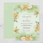 Invitation Mariage Fleur de Sage Vert Doré (Devant / Derrière)