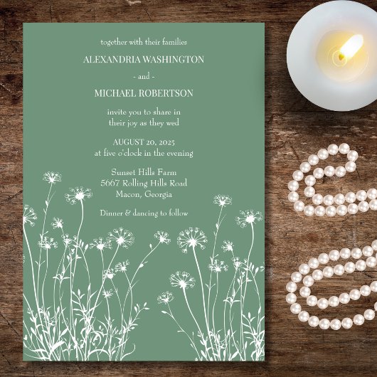 Invitation Mariage Fleur de Sages Modernes Vert et Blanc