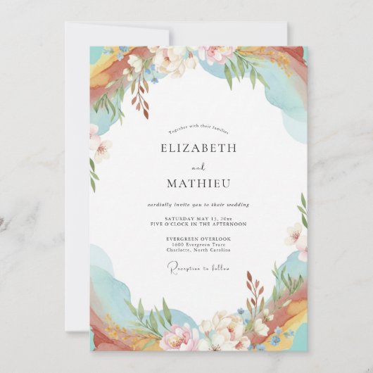 Invitation Mariage Fleur de Saisons Ciel Abricot (Devant)