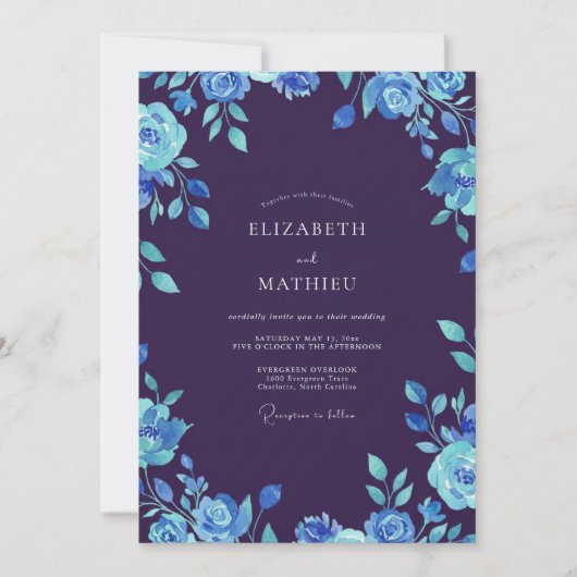 Invitation Mariage Fleur de Saphir de Minuit (Devant)