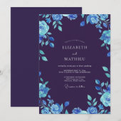 Invitation Mariage Fleur de Saphir de Minuit (Devant / Derrière)