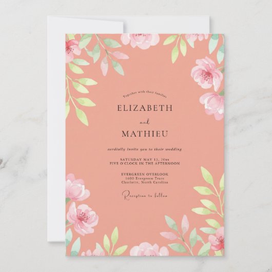 Invitation Mariage Fleur de Saumon (Devant)