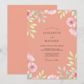 Invitation Mariage Fleur de Saumon (Devant / Derrière)