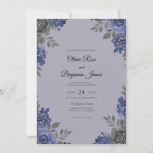 Invitation Mariage Fleur de Sauvage Ardoise et Pervenche