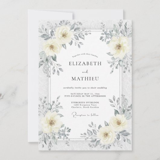 Invitation Mariage Fleur de Silver Ivory (Devant)
