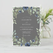 Invitation Mariage Fleur de Slate Acier (Debout devant)