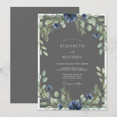 Invitation Mariage Fleur de Slate Acier (Devant / Derrière)