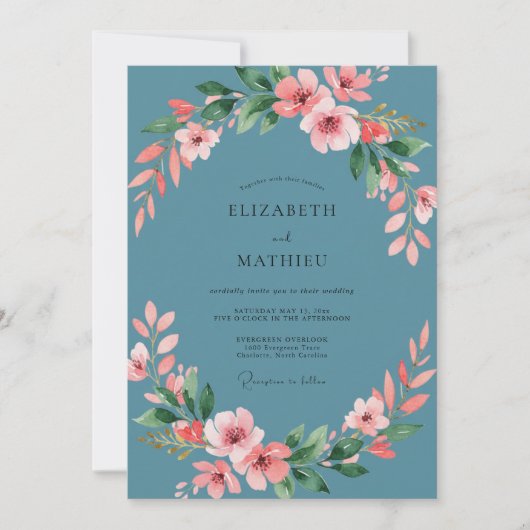 Invitation Mariage Fleur de Slate Rose (Devant)