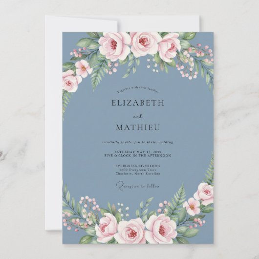 Invitation Mariage Fleur de Slate Rose (Devant)