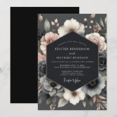 Invitation Mariage Fleur de Slate Rose Sombre (Devant / Derrière)