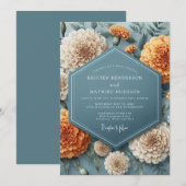 Invitation Mariage Fleur de Souci Bleu Ardoise (Devant / Derrière)