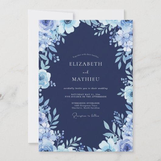 Invitation Mariage Fleur de Steel de Minuit (Devant)