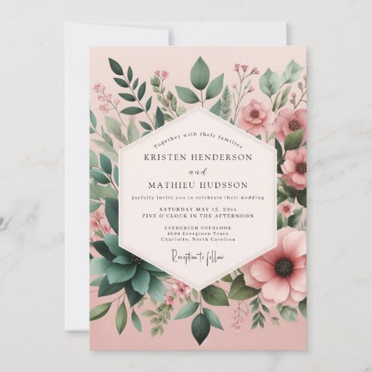 Invitation Mariage Fleur de Succulent Blush Sage (Devant)