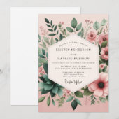 Invitation Mariage Fleur de Succulent Blush Sage (Devant / Derrière)