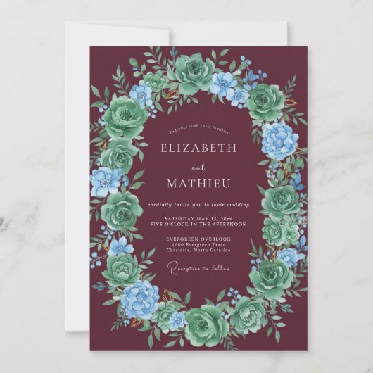 Invitation Mariage Fleur de Succulente de Bourgogne (Devant)
