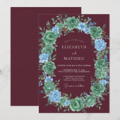 Invitation Mariage Fleur de Succulente de Bourgogne (Devant / Derrière)